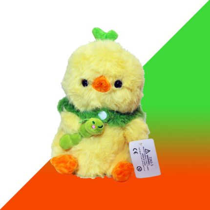 عروسک جوجه کلاه دار کرم به دست